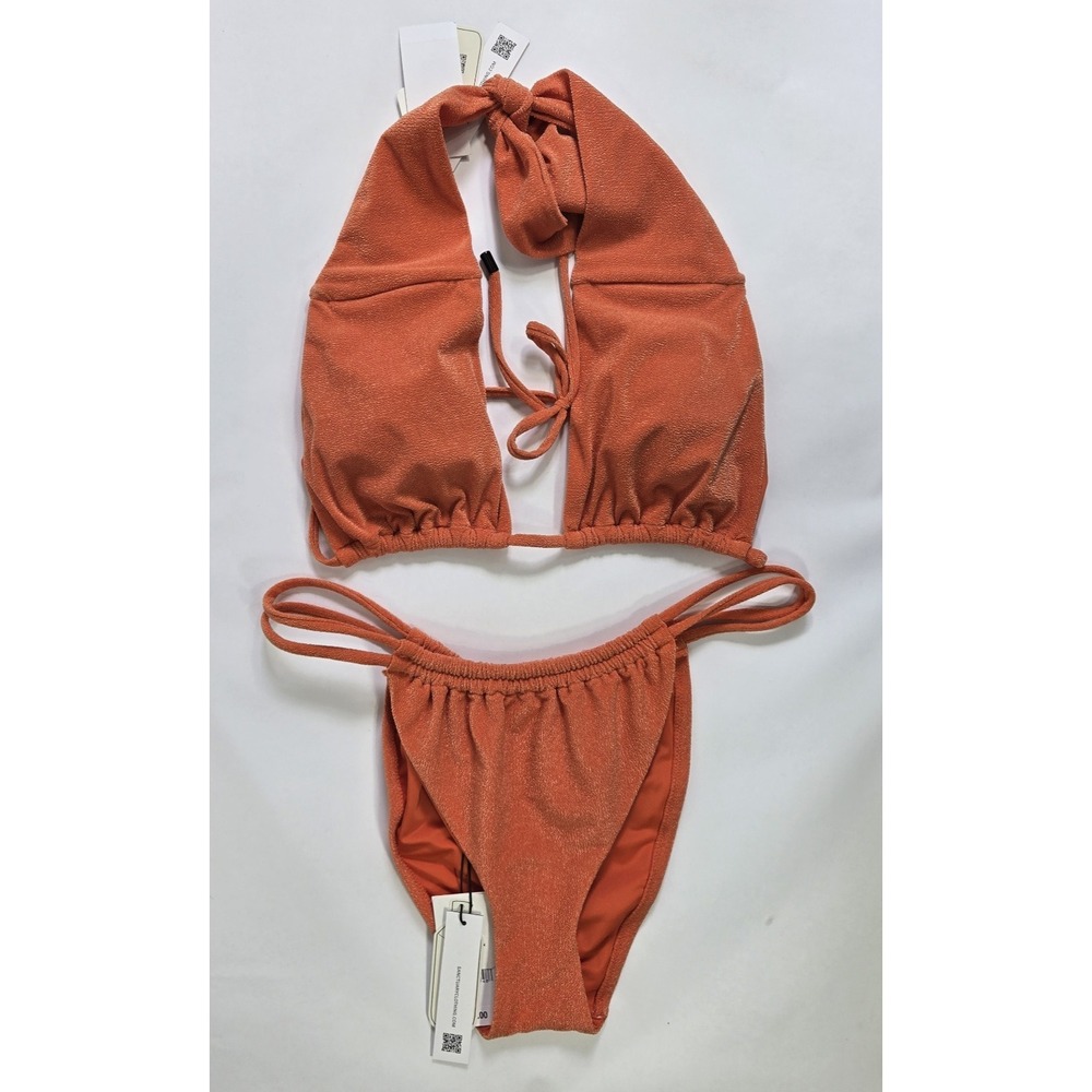 Sanctuary Orange Heat 2 Piece Swim Bikini Set Terry Cloth Womens Large NWT